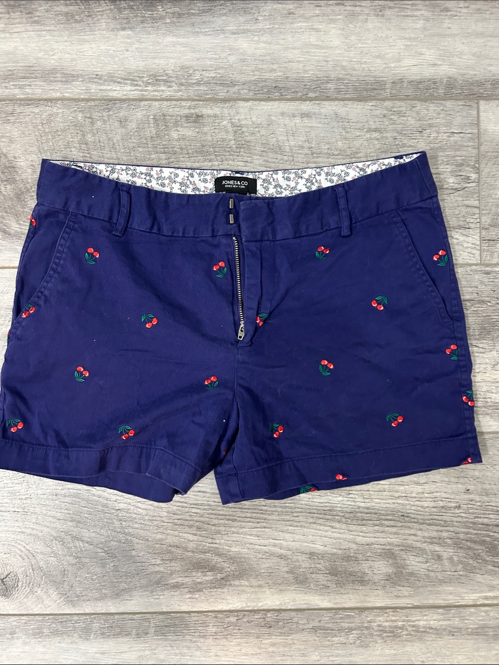 Jones & Co Navy Cherry-Embroidered Bermuda Shorts